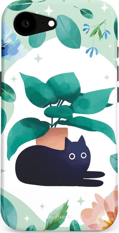 Casetastic hoesje geschikt voor Apple iPhone 16e / Apple iPhone 17e - MagSafe - Dubbellaagse bescherming - Plantenkat - Fashion Case - Lichtgrijs Turquoise Wit Mintgroen