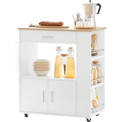 SoBuy FKW113-WN Keukenwagen - Witte Multifunctionele Kast met Wielen & Laden