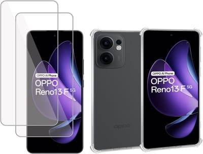 ChiGuard Hoesje & 2x Screenprotector geschikt voor OPPO Reno 13 F / FS – Gehard Glas Cover + Shock Proof Case – Transparant