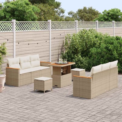 vidaXL - Tuinbank - Set - 9 - pcs - Beige - poly - rattan