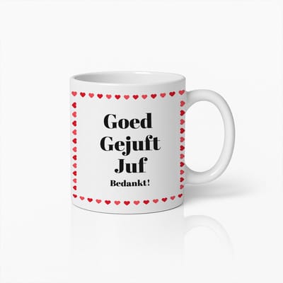 Goed Gejuft Juf Mok 330ml – “Bedankt!” – Schattige Hartjes Koffiebeker – Perfect Bedank Cadeau voor Leraressen
