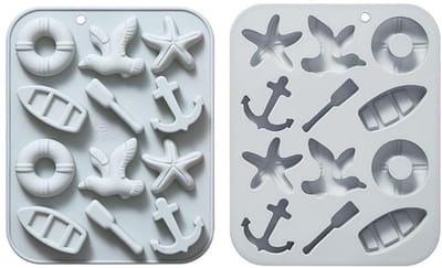 Dailygoods- Siliconen Mal Nautisch Thema - 2 Stuks - Zeemeeuw/Zeester/Boot - Chocolade/Snoep Mallen - Flexibel/Herbruikbaar - Hoge Temperatuur Bestendig - Bakvorm