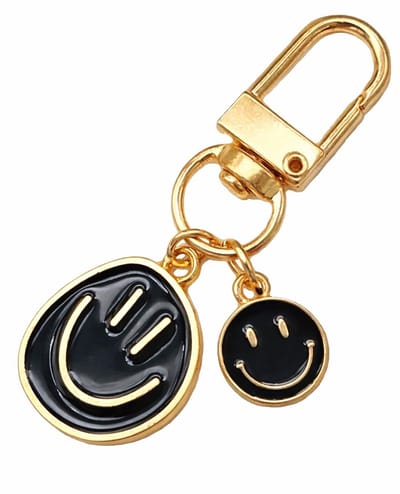 Sleutelhanger Smiley Face I Grappige Sleutelhouder I Ophangbaar Aan Sleutelbos Of Rits I 2-Delig I Zwart