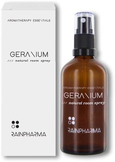 RainPharma Natural Room Spray Geranium - 100ml – Met Pure Essentiële Olie – Intense Geur – Geschikt voor Textiel – Natuurlijk Huisparfum – Interieurspray – Luxe Woonaccessoires – Luchtverfrisser – Aromatherapie Producten