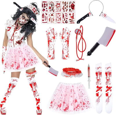 Halloween Zombie Verpleegkundige Kostuum met Bloed Tutu Rok voor Vrouwen - Griezelige Verpleegster Outfit voor Carnavalsfeest en Halloween Feest