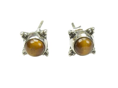 Zilveren knop oorbellen Tijgeroog 925 zilver