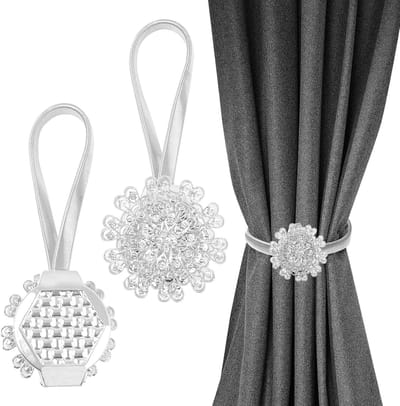 Decoratieve kristallen bloemengordijnclips - Magnetische embrasses met gesp - Gordijngordijnhouders met veer voor thuis en kantoor