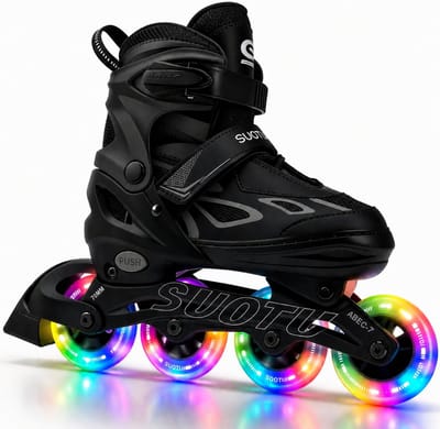 Suotu Skeelers - Inlineskates Verstelbaar - Skeelers meisjes en jongens - Maat: EUR 37-40 - lichtgevende wielen - S79 - Zwart - L