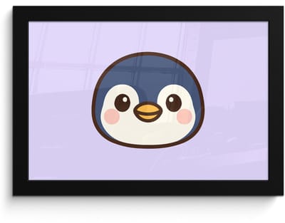 Poster in lijst - Fotolijst 30x20 cm - Posters - Pinguïn - Paars - Schattig - Posterlijst zwart - Decoratie - Wanddecoratie woonkamer - Muurdecoratie slaapkamer