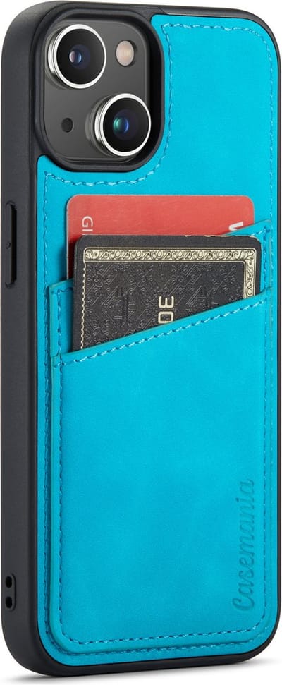 Casemania Hoesje Geschikt voor Apple iPhone 14 - met Pasjeshouder Azure Blue - Back Cover met Kaarthouder
