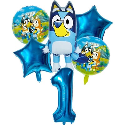 6 stuks Familie Bluey Aluminium Ballon Cartoon Bingo Activiteit Speelgoed Blauw Gouden Ster Ballon Decor Verzameling Verjaardag Viering Baby Douche Benodigdheden As Picture