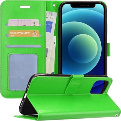 Hoesje - Geschikt voor Apple iPhone 12 - Luxe Bookcase - Walletcase Hoes - Portemonnee - Cover - Telefoonhoes - Groen