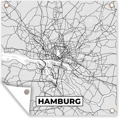 Tuin poster Plattegrond - Duitsland - Hamburg - Kaart - Stadskaart - 200x200 cm - Tuindoek