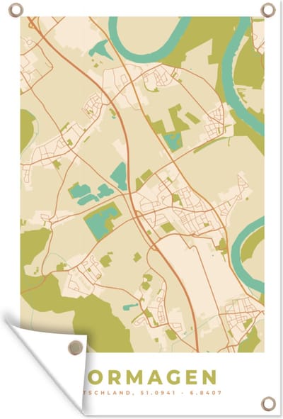Muurdecoratie Stadskaart - Vintage - Dormagen - Plattegrond - Kaart - 120x180 cm - Tuinposter - Tuindoek