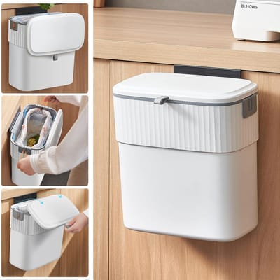 Compacte Afvalbak 9L Wit voor Keuken, Hangende Prullenbak met Glijdend Deksel, Ideaal voor Keukenlade en Kleine Ruimtes, Ruimtebesparend Ontwerp