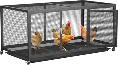BingoPaw Verrijdbaar Kippenhok & Konijnenhok - 117x56x60cm - Metaal met Zilveren Coating - Inclusief Uitneembare Tray & Regenhoes - Voor Buiten & Binnen - Zwart