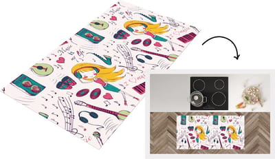 Keukenloper - Loper keuken - Meiden - Muziek - Koptelefoon - Patronen - 120x60 cm - Keukenloper vinyl