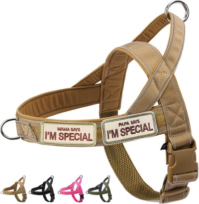 Famanu – No-pull hondentuig voor kleine en middelgrote honden, reflecterend en ontsnappingsbestendig hondenharnas, bruin, maat S