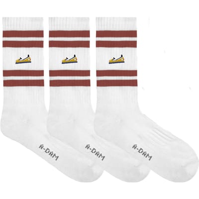 A-DAM  3-pack Crew Socks Burgundy Stripes Bumper White Maat: 36-40 | Slipjes Outlet | Unisex | Wit