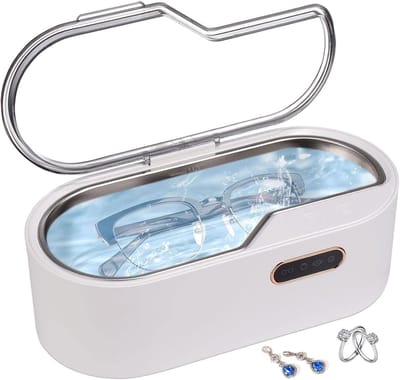 Ultrasone Sieradenreinigingsmachine, Ultrasone Brilreiniger 450 ml met 4 Timers, Draagbare 45 kHz Ultrasone Thuisreiniger voor Beugel, Bril, Goud, Zilver Wit