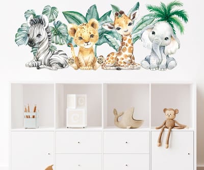 Muurstickers Jungle dieren | Cartoon dieren | Aquarel | Stickers zelfklevend | Kinderkamer | Babykamer | slaapkamer | Meisje | Jongen | Huis inrichting | Stickerkamer®