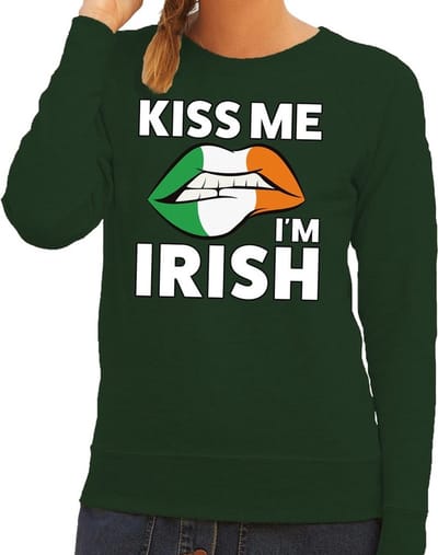 Kiss me I am Irish sweater groen dames - feest trui dames - Ierland kleding XS