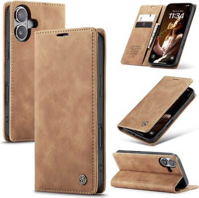 Caseme Hoesje Geschikt voor Apple iPhone 16 - 2 Kaartvakken en 1 Geldvak - Retro Wallet Book Case Hoesje - Bruin
