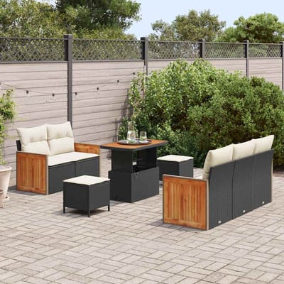 vidaXL - Tuinbank - Set - 10 - st - 7-Aantal - zitplaatsen - Zwart - en - Crème