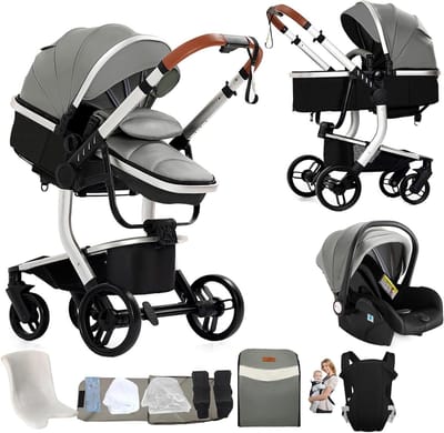 3-in-1 Kinderwagen - Babywagen Reiswieg - Comfortabel Reizen - Hooglandschap Zicht - Opvouwbaar - Grijs