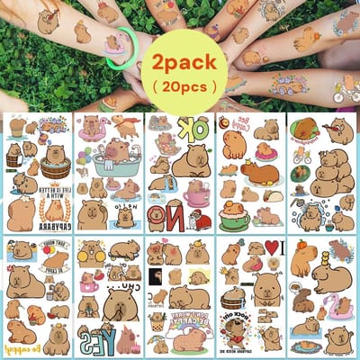 10 stuks Schattige Capybara Tattoeages Stickers Cartoon Dier Tijdelijke Tattoos Sticker Kawaii Verjaardag Kerstcadeau Speelgoed