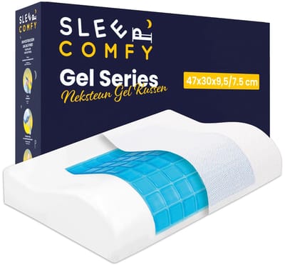 Sleep Comfy - Gel Traagschuim Serie - Hoofdkussen met koelgel - Traagschuim Hoofdkussen - Hoofdkussen Slaapkamer - Anti Nekklachten - S Neksteun Gel Hoofdkussen 47x30x9,5/7.5 cm