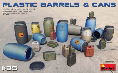 MiniArt Modelbouwpakket Diorama - 35590 - 12 Plastic Vaten en 12 Jerrycans - Diorama Plastic - 1:35 - Modelbouw