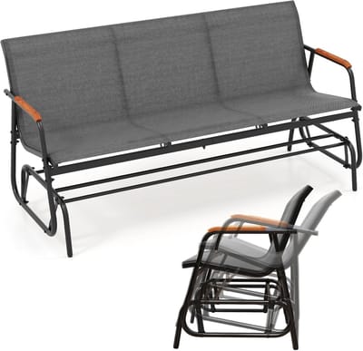 Houten Buiten Schommelbank voor Tuin en Veranda met Curve Armleuningen