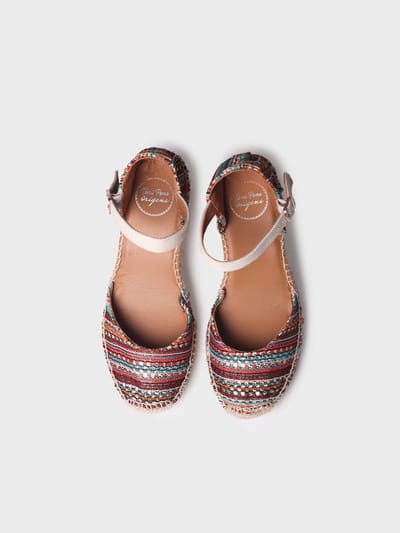 Espadrille met sleehak voor dames in veelkleurige stof | JANEL-CH
