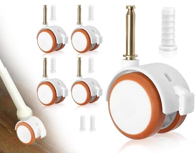 Zwenkwielen Set - Stille Rubberen Wielen - Meubels Verplaatsen - Met Rem - 10.5 mm Huls - Wit