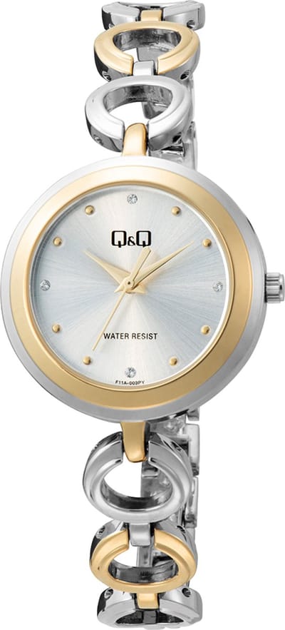 Q&Q F11A-003PY - Horloge - Polshorloge - Analoog - Dames - Vrouwen - Metalen band - Rond - Metaal - Stippen - Zilverkleurig - Goudkleurig