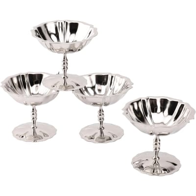 4 pièces Coupes à Dessert sur Pied Fleurées Argentées Multifonctions Acier Inoxydable 304 Coupes à Glace sur Pied pour Yaourt Salade de Fruits white