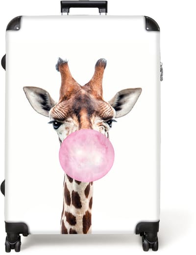 NoBoringSuitcases.com® - Koffer groot - Reiskoffer lichtgewicht - Roze - Kinderen - Giraffe - Kauwgom - Rolkoffer met 4 wielen - Grote trolley XL - 98 liter bagage