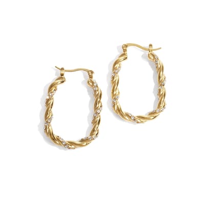 Twisted Sparkle Hoop Oorbellen | RVS (verkleurt niet) Goud | Yehwang | Beste cadeau voor haar | Kerst | Sinterklaas