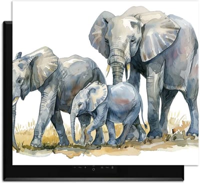KitchenArt - Elephant Family - Inductie Beschermer - 52x35 cm - Kookplaat Beschermer - Luxe Afdekplaat Inductieplaat - Anti-slip & Oprolbaar - Beschermmat Inductiekookplaat
