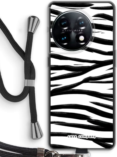 Case Company® - Hoesje met koord geschikt voor OnePlus 11 hoesje met Koord - Zebra pattern - Telefoonhoesje met Zwart Koord - Bescherming aan alle Kanten en Over de Schermrand