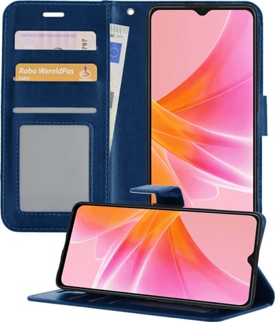 Hoesje - Met Pasjeshouder - Geschikt voor OPPO A17 - Luxe Bookcase Portemonee - Flip Case - Kunstleer Book Case - Flipcase - Book Cover - Walletcase - Portemonneehoes - Telefoonhoesjes - Donkerblauw