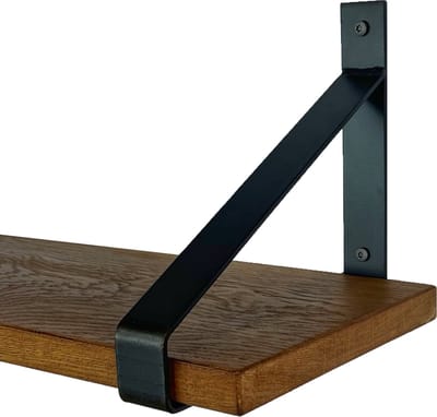 GoudmetHout® Wandplank Industrieel - 40 x 25 cm Muurplank - Donker Eiken Hout - Decoratie Wandrek & Boekenrek - Hangplank Keuken - Wall Shelf + 2 Mat Blanke Plankdragers van Staal