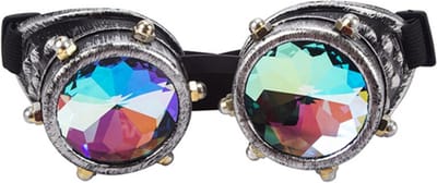 KIMU® Goggles Steampunk Bril Met Studs - Oud Zilver Montuur - Caleidoscoop Glazen - Spacebril Space Caleidoscope Holografisch Festival