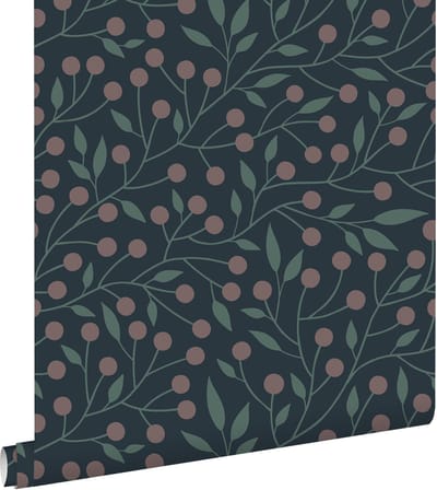 ESTAhome behang bloemmotief donkerblauw en roze - 50 x 900 cm - 139594