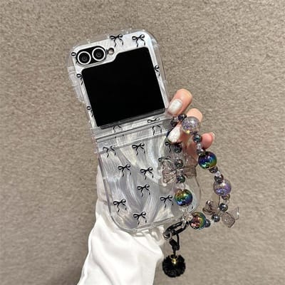 Koreaanse Leuke Strik Telefoonhoes Voor Samsung Z Flip 6 5 4 3 Hoes met Ketting Transparante Scharnierhoesjes voor Galaxy Z Flip5 Flip6 Flip4 Capa Galaxy Z Flip6