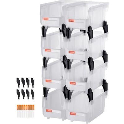 VEVOR stapelboxen, 276 x 140 x 130 mm (8-pack), opbergdozen voor organiseren en opbergen, opbergdozen met open voorkant, opbergdoos met open voorkant, voor kast, garage, kleine onderdelen, kantoorbenodigdheden, andere accessoires, transparant