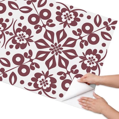 Coloray Meubel Wrap Folie - Bordeaux Meubelfolie - 75x150 cm - Decoratiefolie Zelfklevend Stijlvol ornament - Meubelfolie Zelfklevend - Klassiek Meubelfolie - Wrapfolie Keuken - Wanddecoratie - Achtergronden en patronen