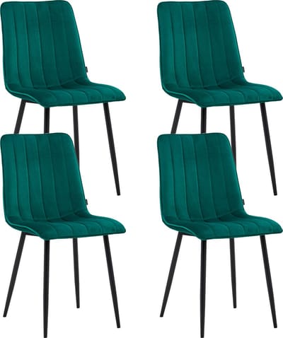 Colenis® - Eline Eetkamerstoel - Set Van 4 - Groen - Fluweel - Comfortabel en Modern Design - Metalen Poten - Voor Eetkamer, Woonkamer, Keuken