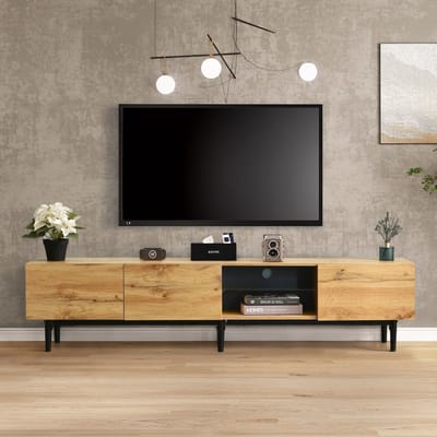 Gutent TV-standaard, Houtkleur, Moderne Houtnerf, Variabele LED-verlichting, 175 (L) x 31 (B) x 41 (H) cm
